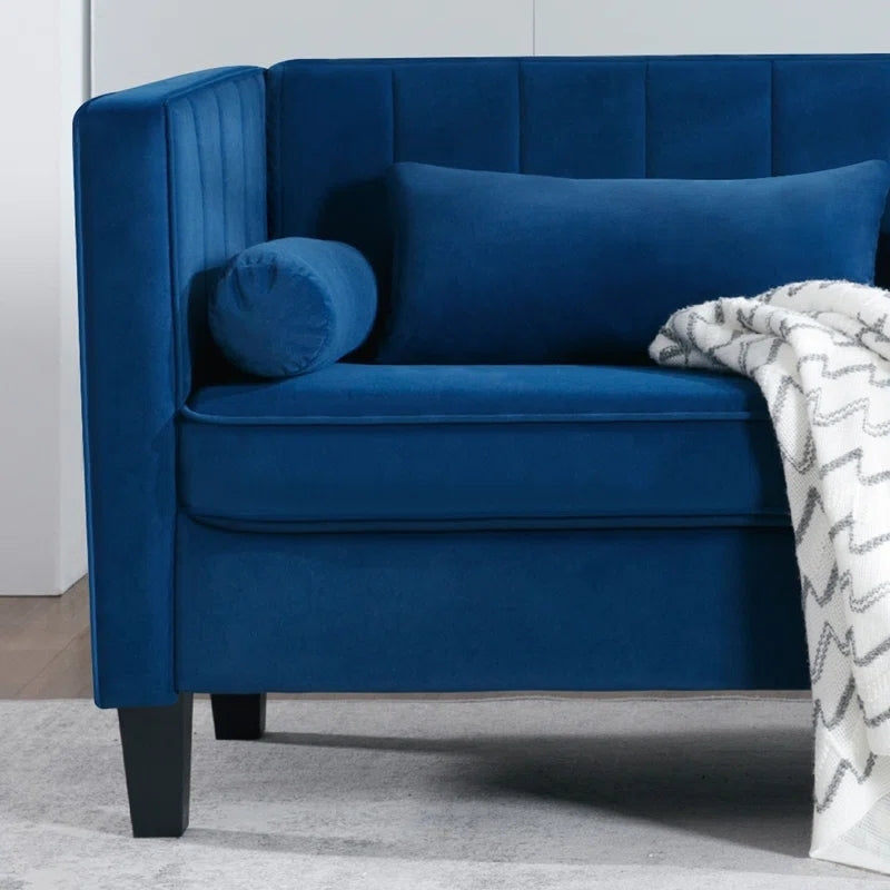 Sofa ,64.96" Modern Sofa Couch 2 Seater Fabric Sofa Blue Wood Heavy Duty Foam Velvet 2 Seat