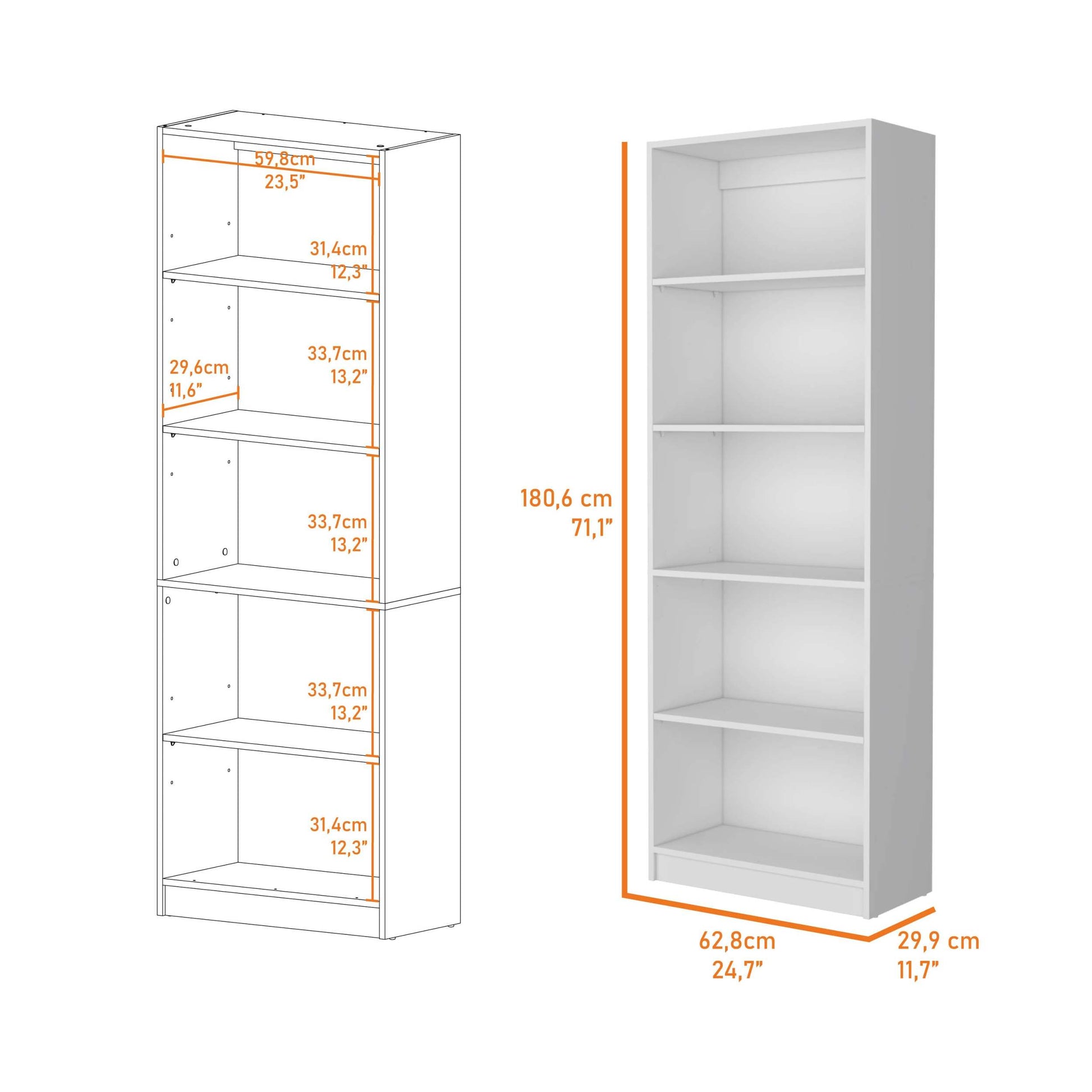 White 5 Shelf Bookcase 5 White White Standard Horizontal Primary Living Space Closed Back Wood Wood