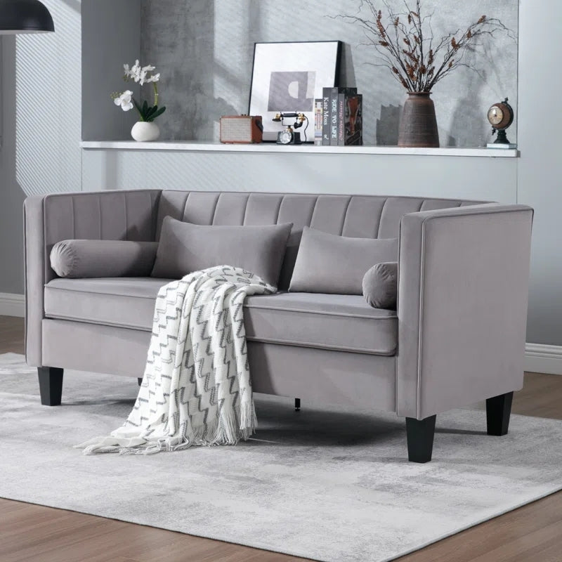 Sofa ,64.96" Modern Sofa Couch 2 Seater Fabric Sofa,Grey Grey Wood Heavy Duty Foam Velvet 2 Seat