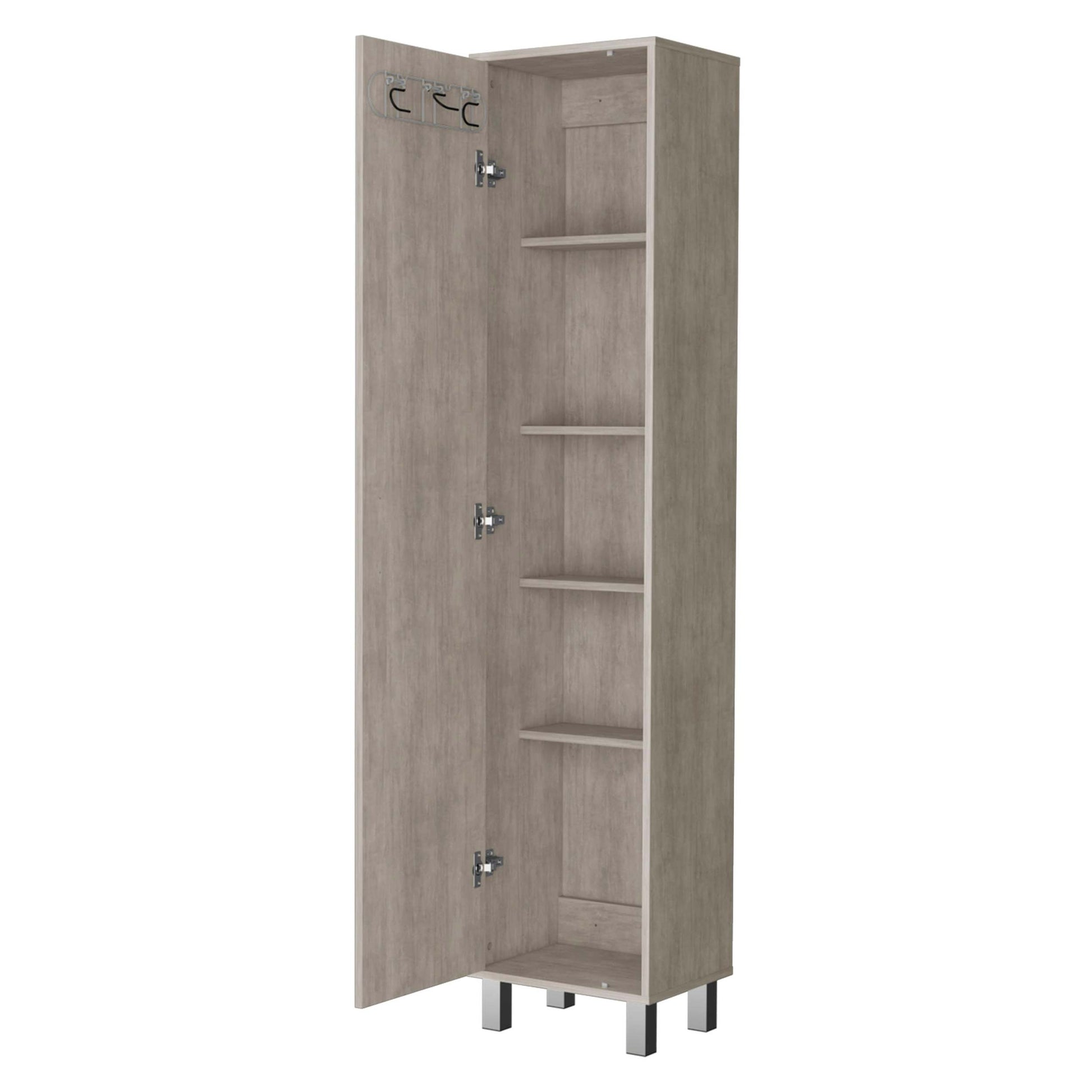 Concrete Gray 3 Broom Hangers Tall Storage Cabinet Standard 5 Or More Shelves Gray Gray Primary Living Space Wood Shelves Wood