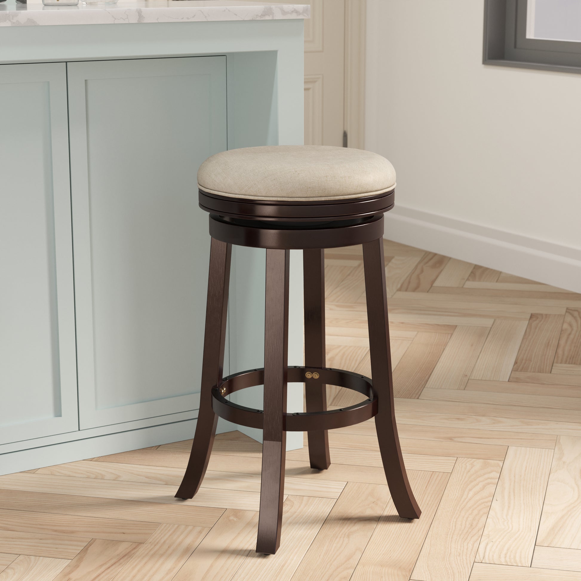 30" Bar Stool, Espresso Finish, Beige Fabric Seat Espresso Fabric