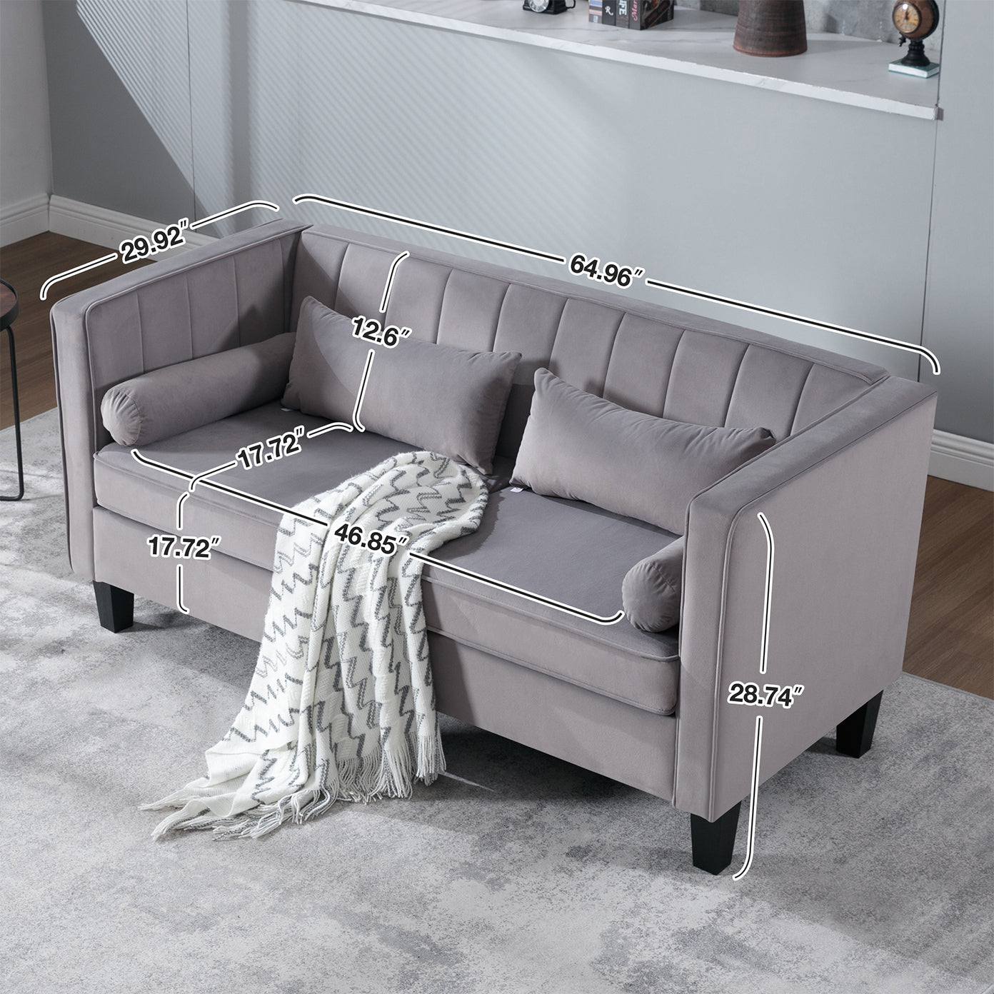 Sofa ,64.96" Modern Sofa Couch 2 Seater Fabric Sofa,Grey Grey Wood Heavy Duty Foam Velvet 2 Seat