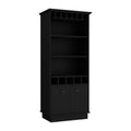 Dundee 70 Inch High 10 Glass Bar Cabinet With 5 Cubbies And 3 Open Shelves And Cabinet Black Black Kitchen Modern Particle Board