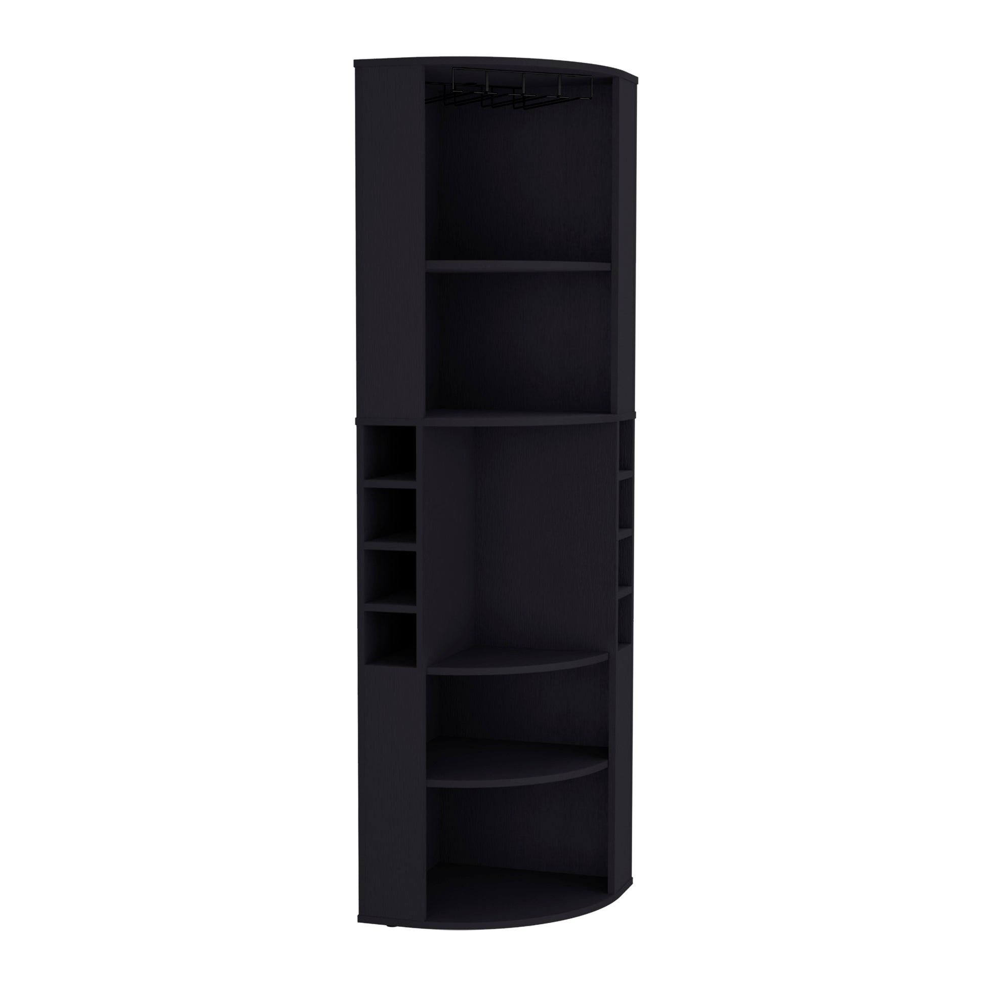 Oban Corner Bar Cabinet With Five Shelveseight Bottle Cubbies And Steamware Black Black Kitchen Modern Particle Board