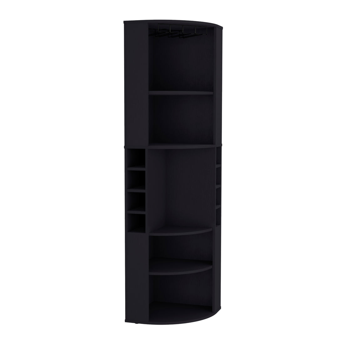 71" Corner Bar Cabinet With Five Shelves, Eight Bottle Cubbies And Stemware,Black Black Kitchen Modern Particle Board Particle Board