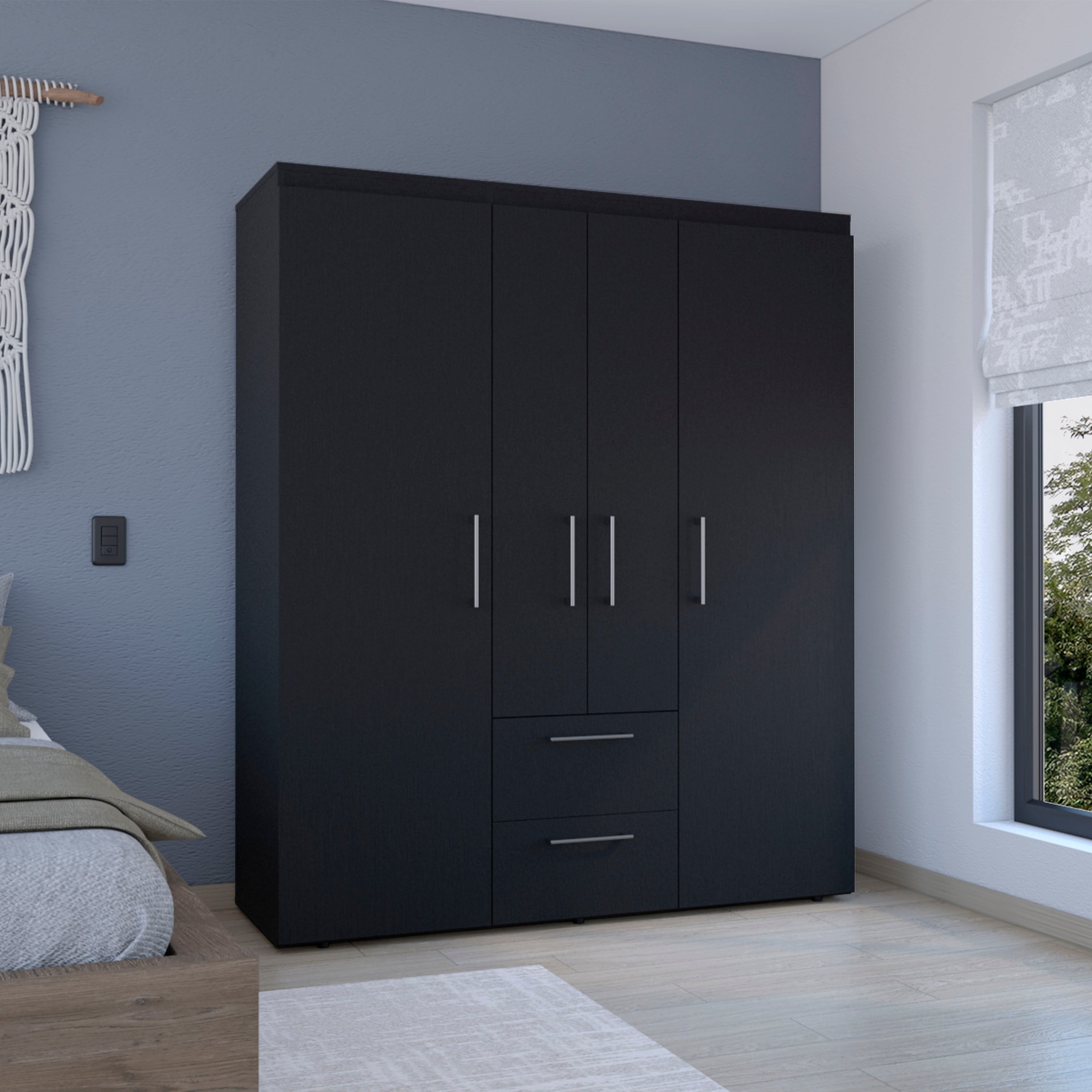 Bariloche Wardrobe, Multi Section Storage With Hanging Rods, Shelves,