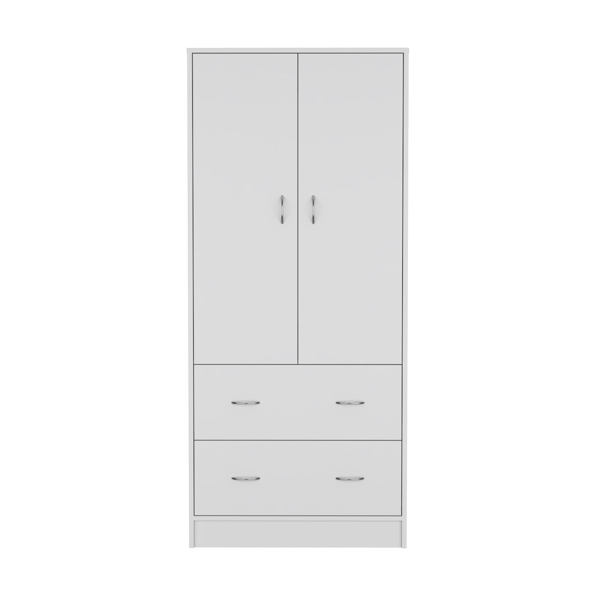 71" H Armoire With Two Doors, Two Drawers, And Hanging Rod,White White Particle Board Particle Board