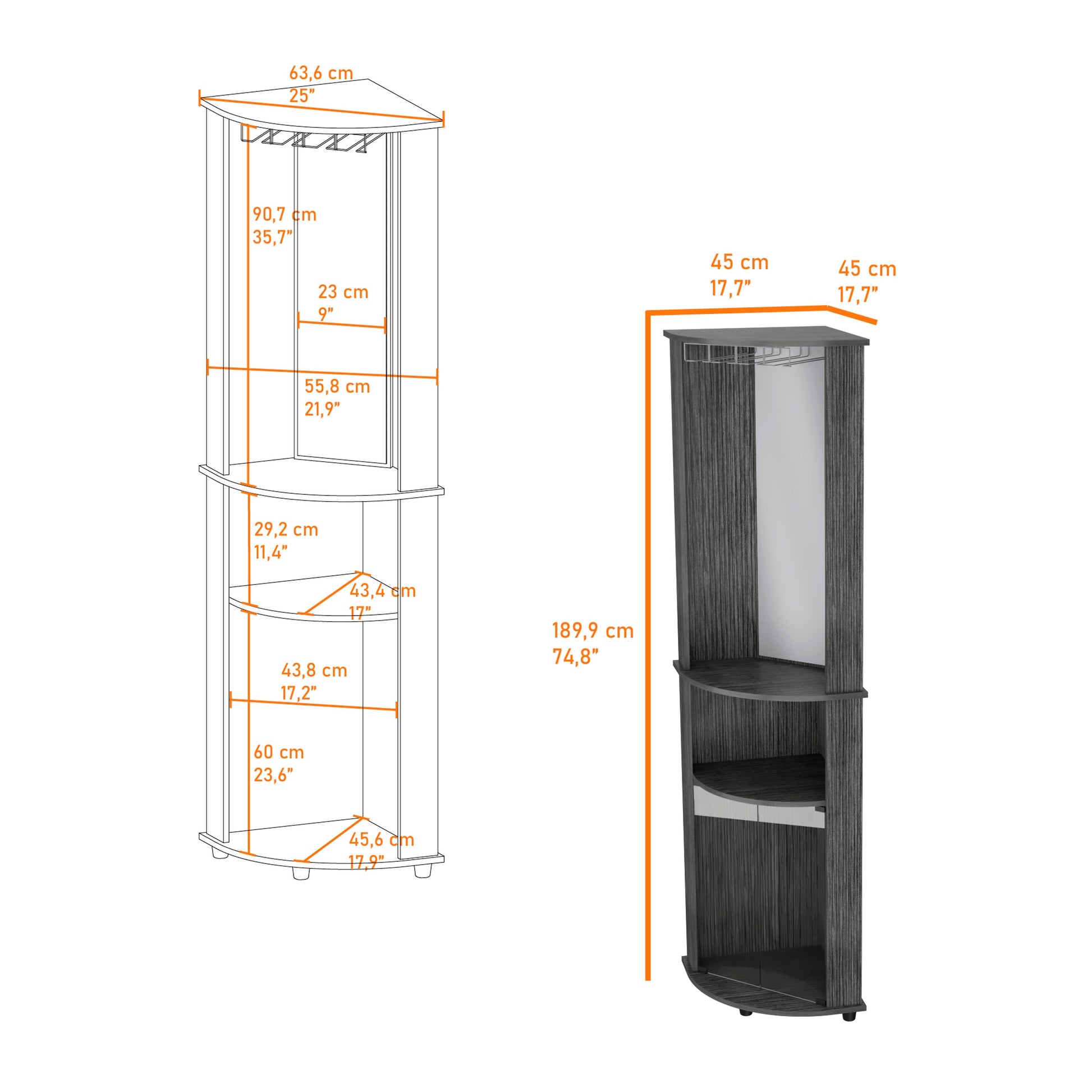 Smokey Oak 3 Tier Shelf Bar Cabinet Standard 3 4 Shelves Gray Gray Primary Living Space Open Storage Space Wood