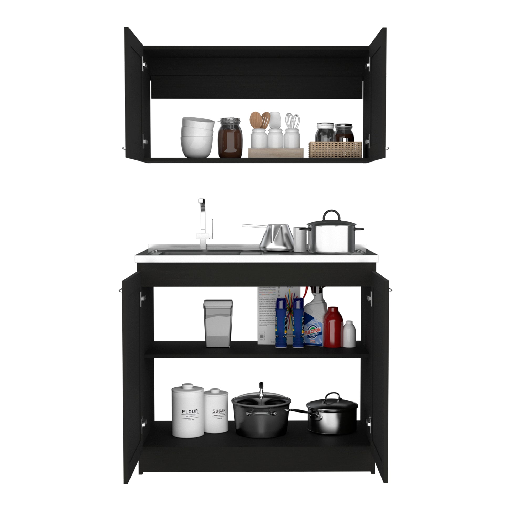 Zurich Cabinet Set, Two Shelves Black Black Particle Board