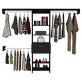 Manchester 250 Closet System, Five Open Shelves, One Drawer, Three Metal Rods Black Black Bedroom Modern Particle Board Particle Board