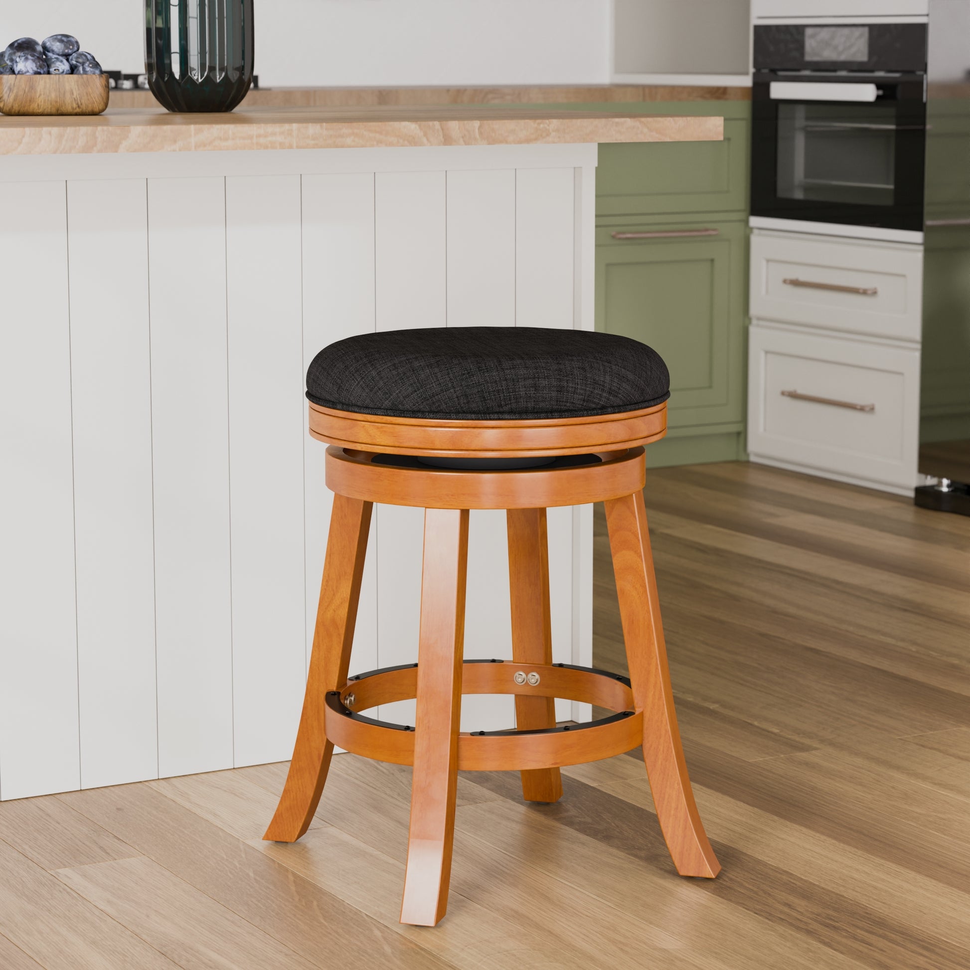 24" Counter Stool, Natural Finish, Charcoal Fabric Seat Natural Fabric