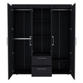 Wardrobe, Deluxe Armoire With Multiple Storage Options And Metal Accents, Black Black Particle Board Particle Board