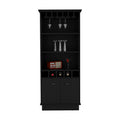 Dundee 70 Inch High 10 Glass Bar Cabinet With 5 Cubbies And 3 Open Shelves And Cabinet Black Black Kitchen Modern Particle Board