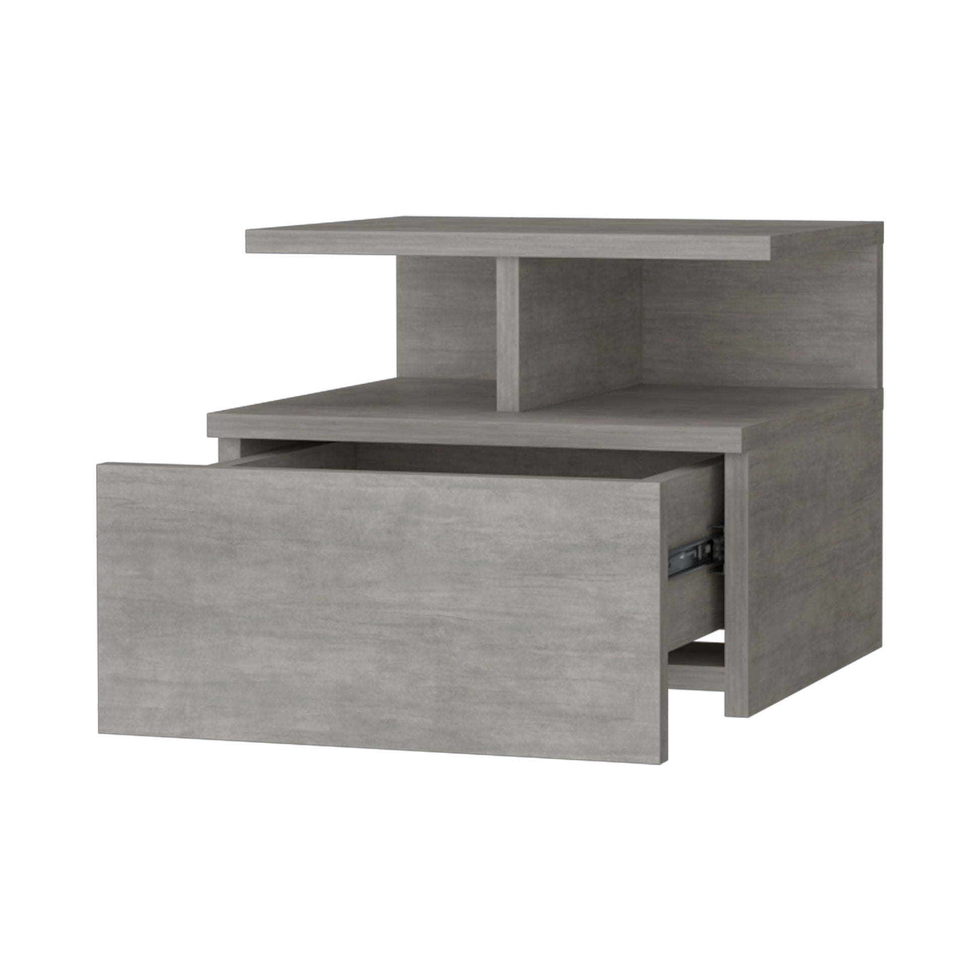 Concrete Gray 2 Tier Shelf Floating Nightstand Gray Gray 1 Drawer Bedroom Floating Shelf Wood