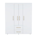 Bariloche Wardrobe, Multi Section Storage With Hanging Rods, Shelves, And 2 Drawers White White Bedroom Modern Particle Board