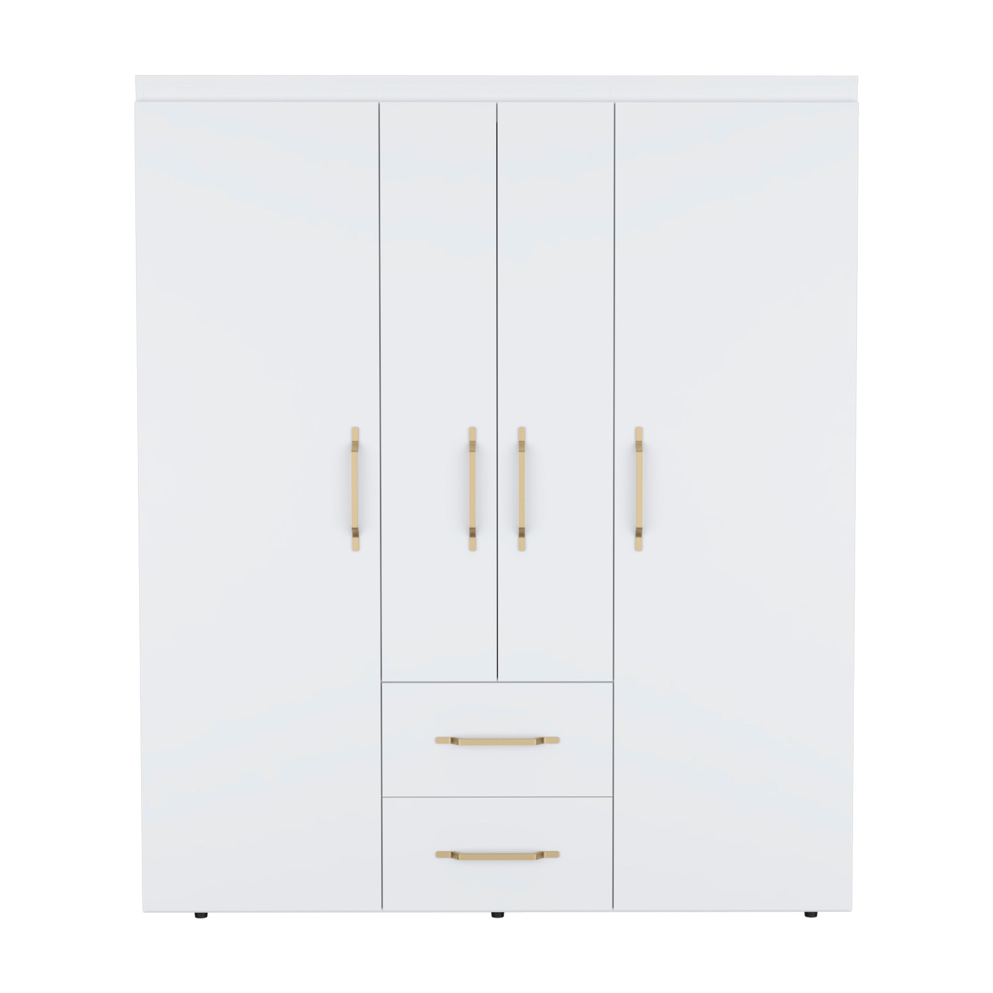 Wardrobe, Deluxe Armoire With Multiple Storage Options And Metal Accents, White White Particle Board Particle Board