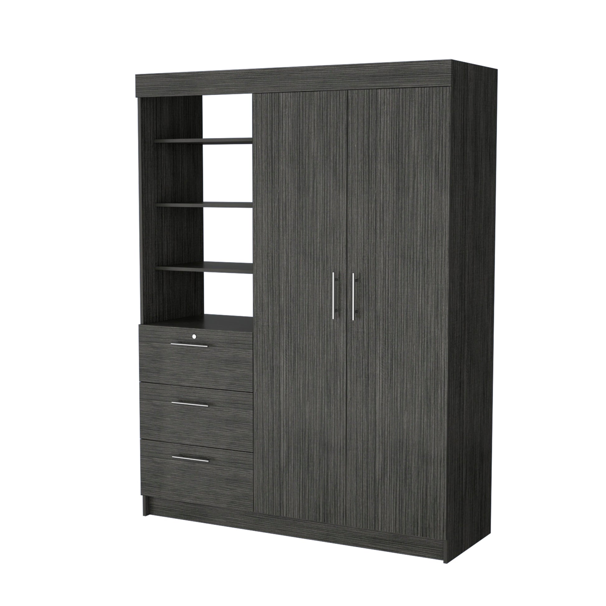 Smokey Oak 3 Tier Shelf Armoire Gray Bedroom Wood