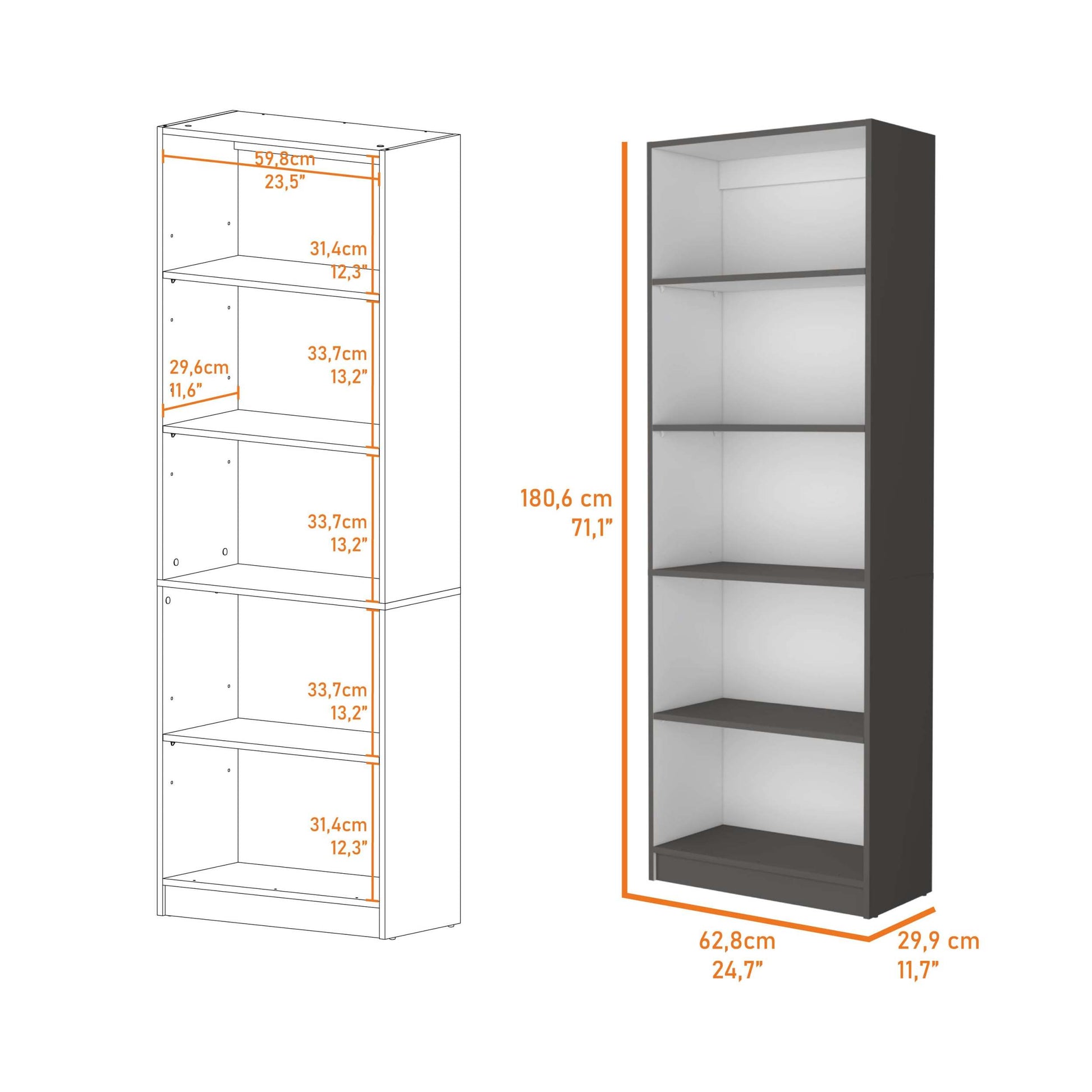 Matt Gray And White 5 Shelf Bookcase 5 Grey White Standard Horizontal Primary Living Space Closed Back Wood Wood