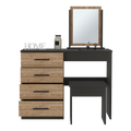 Kaia Makeup Vanity, Four Drawers, One Mirror, Stool Black Pine Multicolor Drawer 4 Drawers Bedroom Shelf Modern Mirror Included Particle Board Particle Board