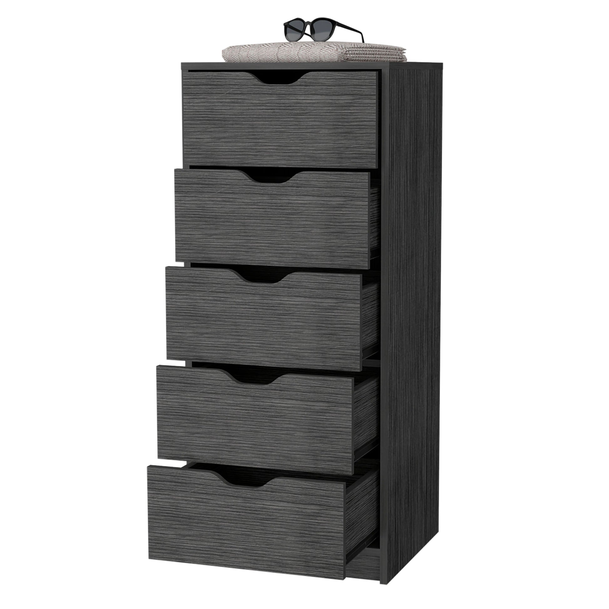 Smokey Oak 5 Narrow Drawer Dresser Gray Bedroom Wood