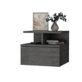 Smokey Oak 2 Tier Shelf Floating Nightstand Gray 1 Drawer Bedroom Floating Shelf Wood