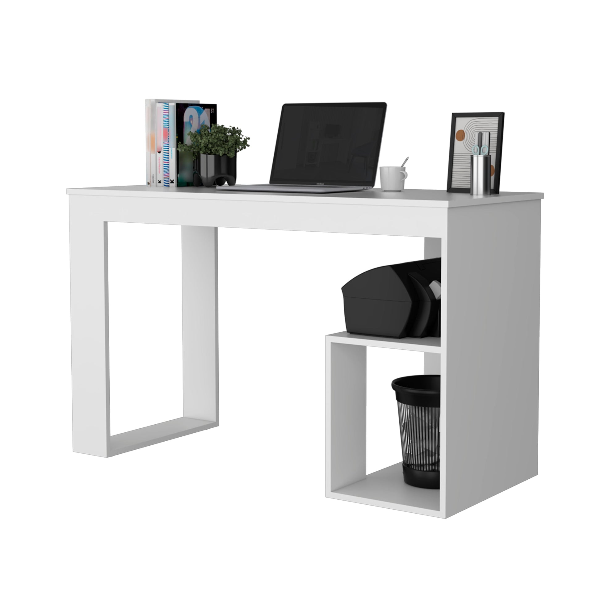 White Two Shelves Writing Desk White White Writting Desk Office Rectangular Shelves Desk Rectangular Wood