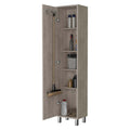 Concrete Gray 3 Broom Hangers Tall Storage Cabinet Standard 5 Or More Shelves Gray Gray Primary Living Space Wood Shelves Wood