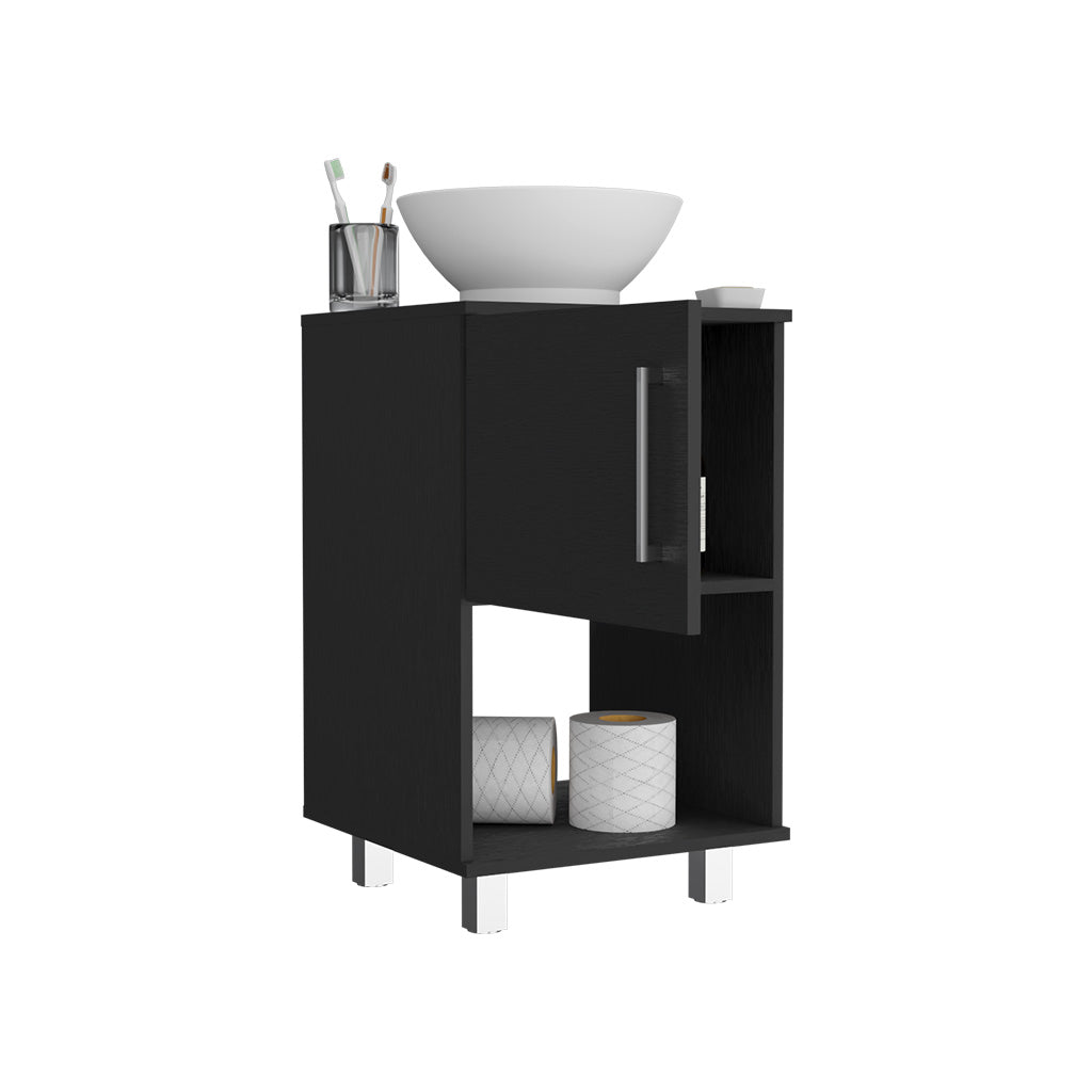 Gouda 18" Single Bathroom Vanity, One Open Shelf, Single Door Cabinet Black Black Bathroom Modern Particle Board Particle Board