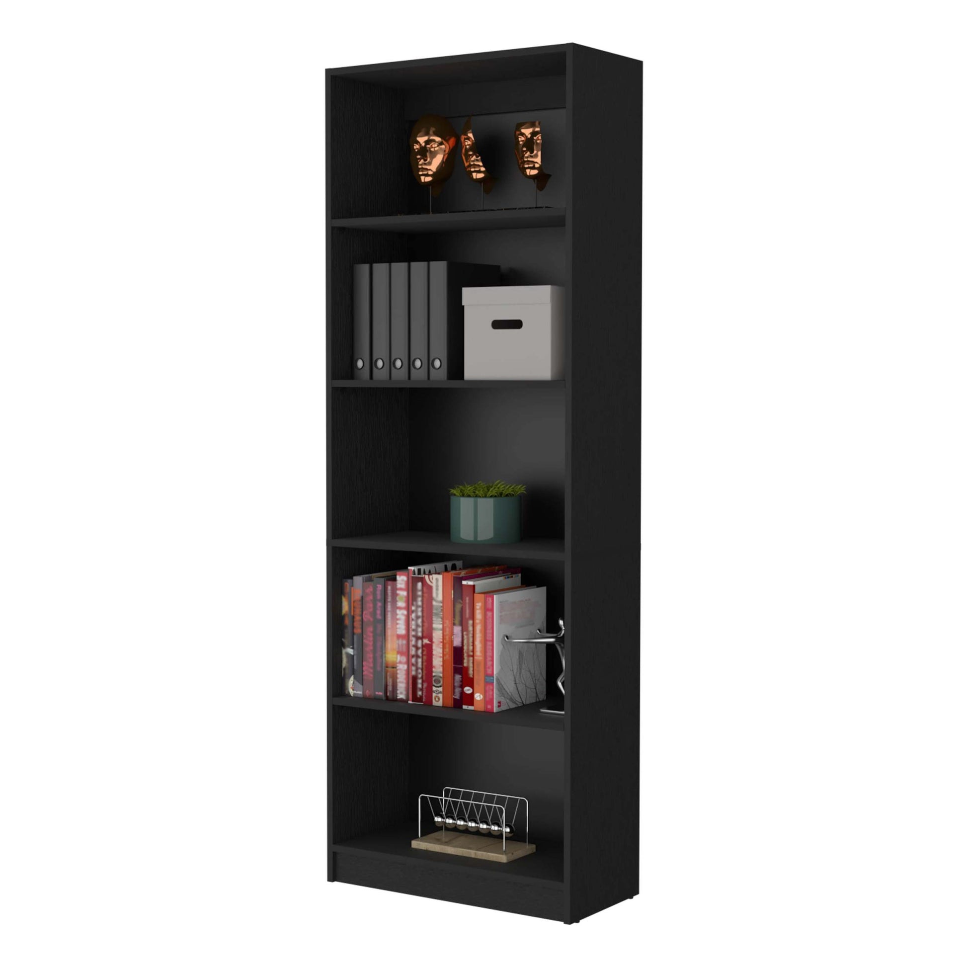 Black 5 Shelf Bookcase 5 Black Standard Horizontal Primary Living Space Closed Back Wood Wood