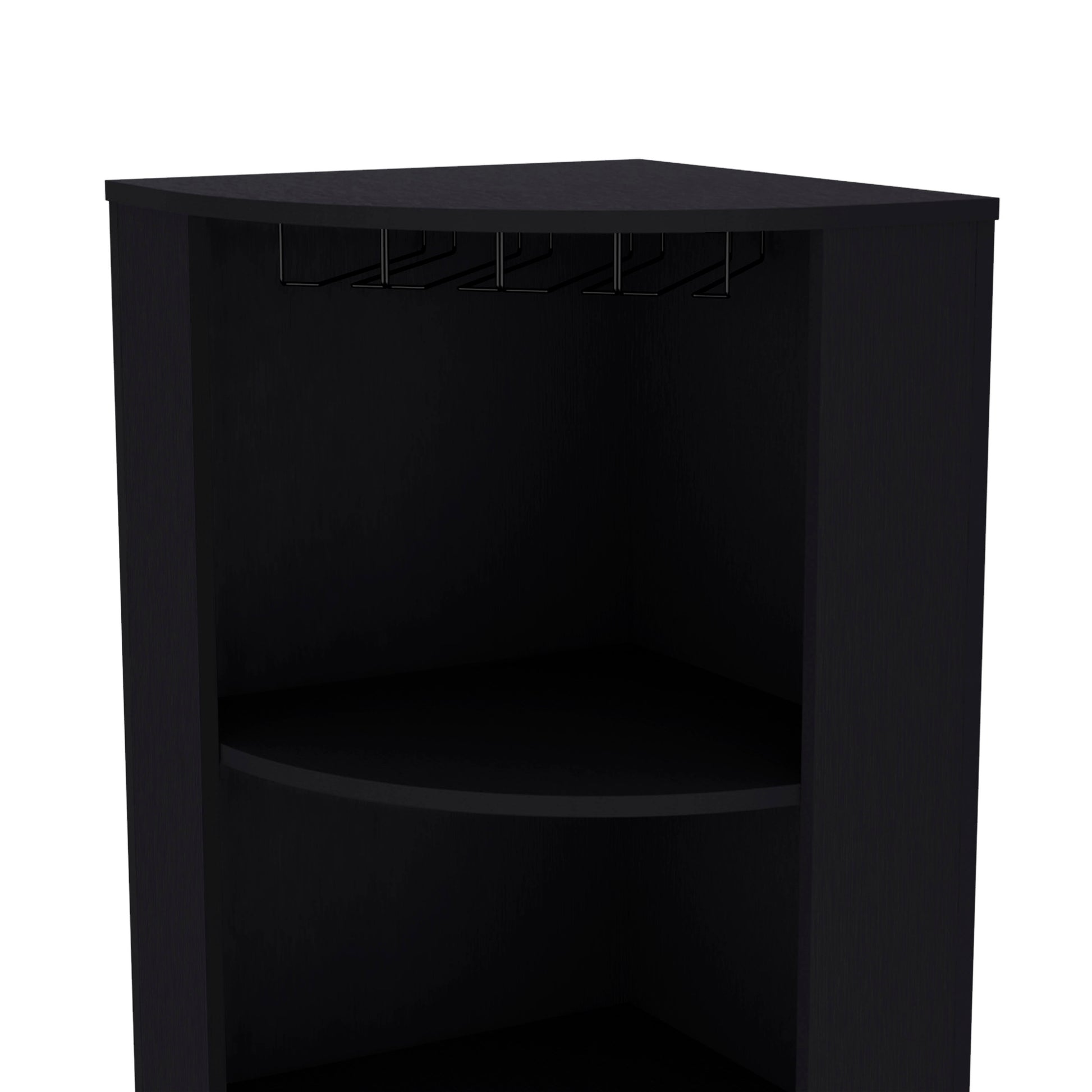 Oban Corner Bar Cabinet With Five Shelveseight Bottle Cubbies And Steamware Black Black Kitchen Modern Particle Board