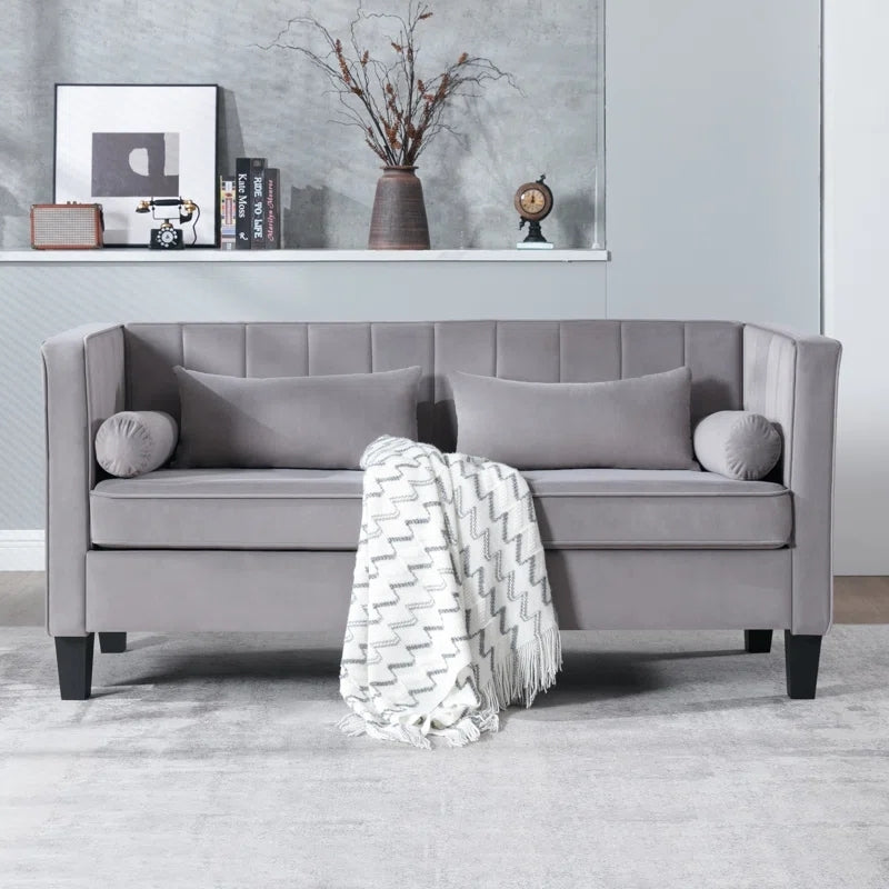 Sofa ,64.96" Modern Sofa Couch 2 Seater Fabric Sofa,Grey Grey Wood Heavy Duty Foam Velvet 2 Seat