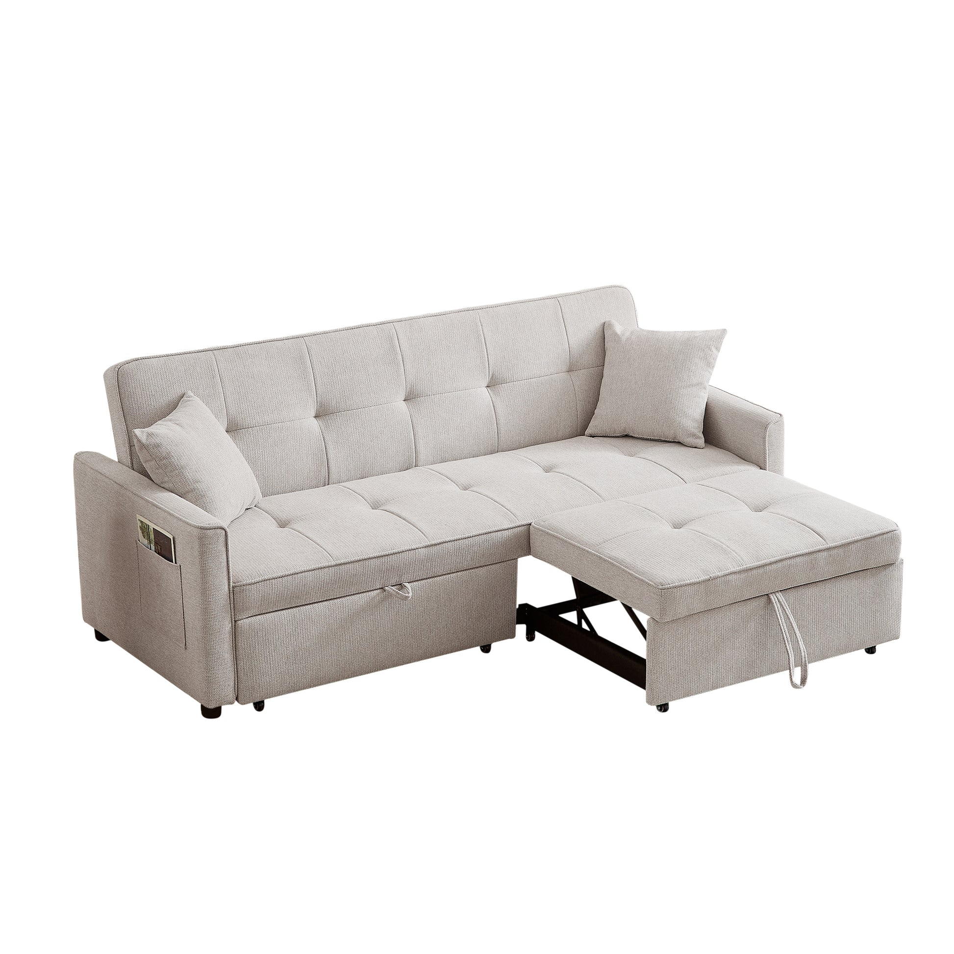 83.47 Inch Large Size Ivory Fabric 3 In 1 Convertible Sleeper Sofa Bed, For Living Room, Bedroom, Apartment, Office Ivory Fabric