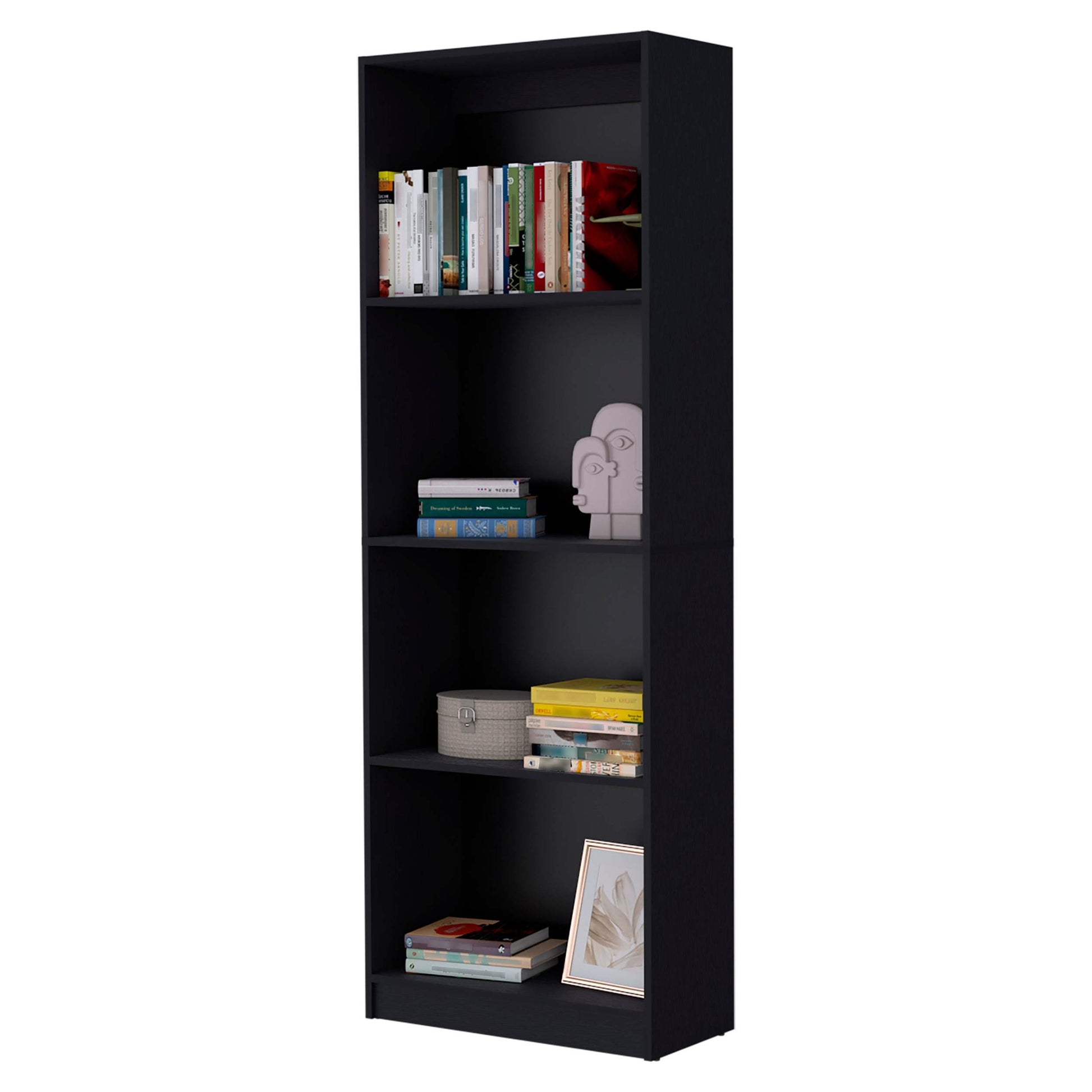 Black Tier Storage Shelves Bookcase 4 Black Standard Horizontal Primary Living Space Closed Back Wood Wood