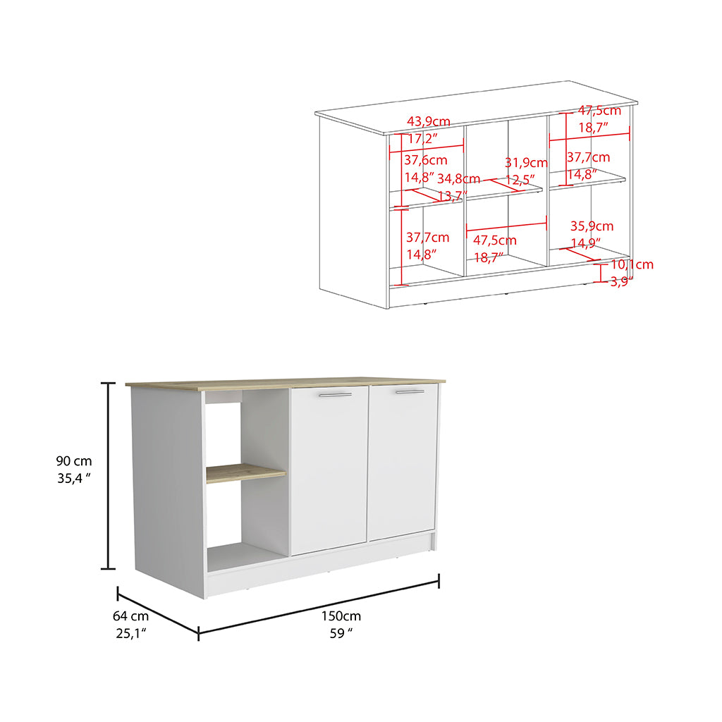 Juniper Kitchen Island, Four Open Shelves, Two -