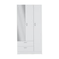 Wardrobe With 3 Doors, One With Mirror, Two Drawers, Four Shelves And Hanging Bar,White White Particle Board Particle Board