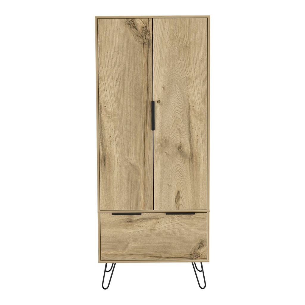 Augusta Armoire Closet, One Drawer, Double Door Cabinet Light Oak Beige Light Brown Bedroom Modern Oak Particle Board Particle Board