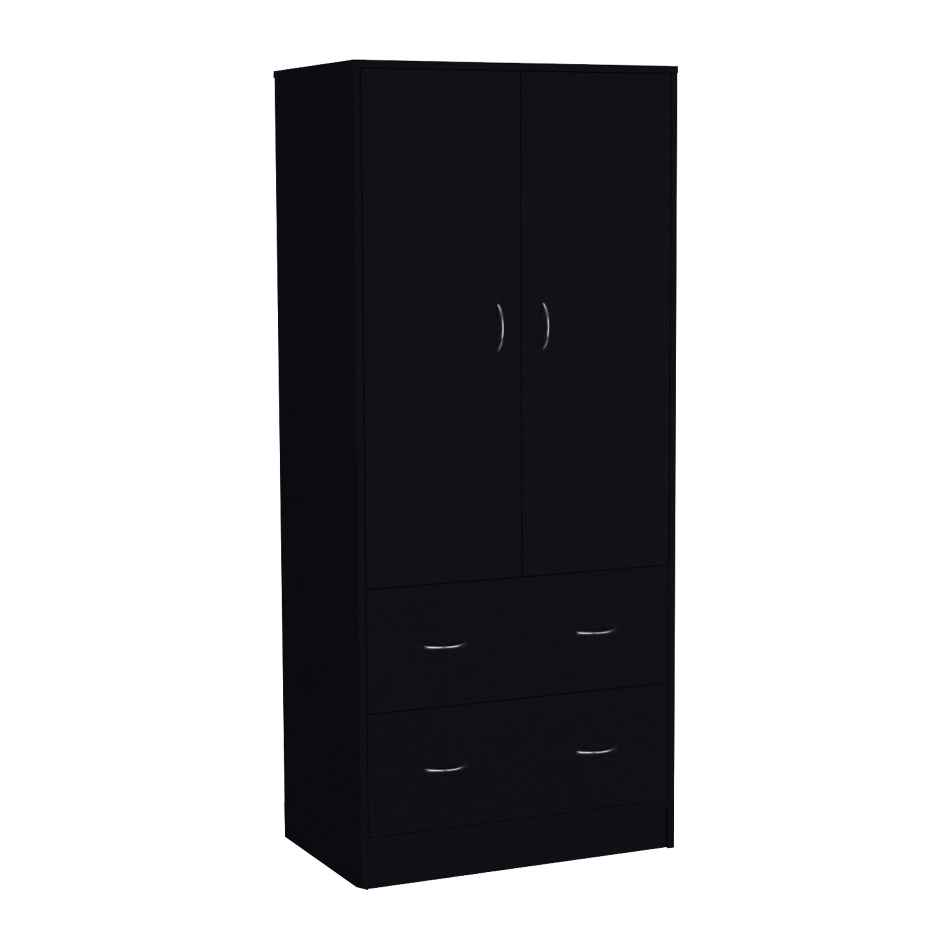 71" H Armoire With Two Doors, Two Drawers, And Hanging Rod,Black Black Particle Board Particle Board