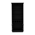 Dundee 70 Inch High 10 Glass Bar Cabinet With 5 Cubbies And 3 Open Shelves And Cabinet Black Black Kitchen Modern Particle Board