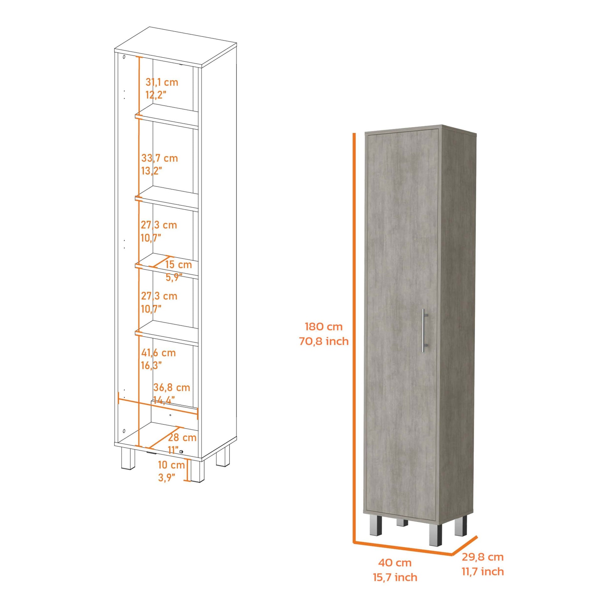 Concrete Gray 3 Broom Hangers Tall Storage Cabinet Standard 5 Or More Shelves Gray Gray Primary Living Space Wood Shelves Wood