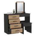 Kaia Makeup Vanity, Four Drawers, One Mirror, Stool Black Pine Multicolor Drawer 4 Drawers Bedroom Shelf Modern Mirror Included Particle Board Particle Board
