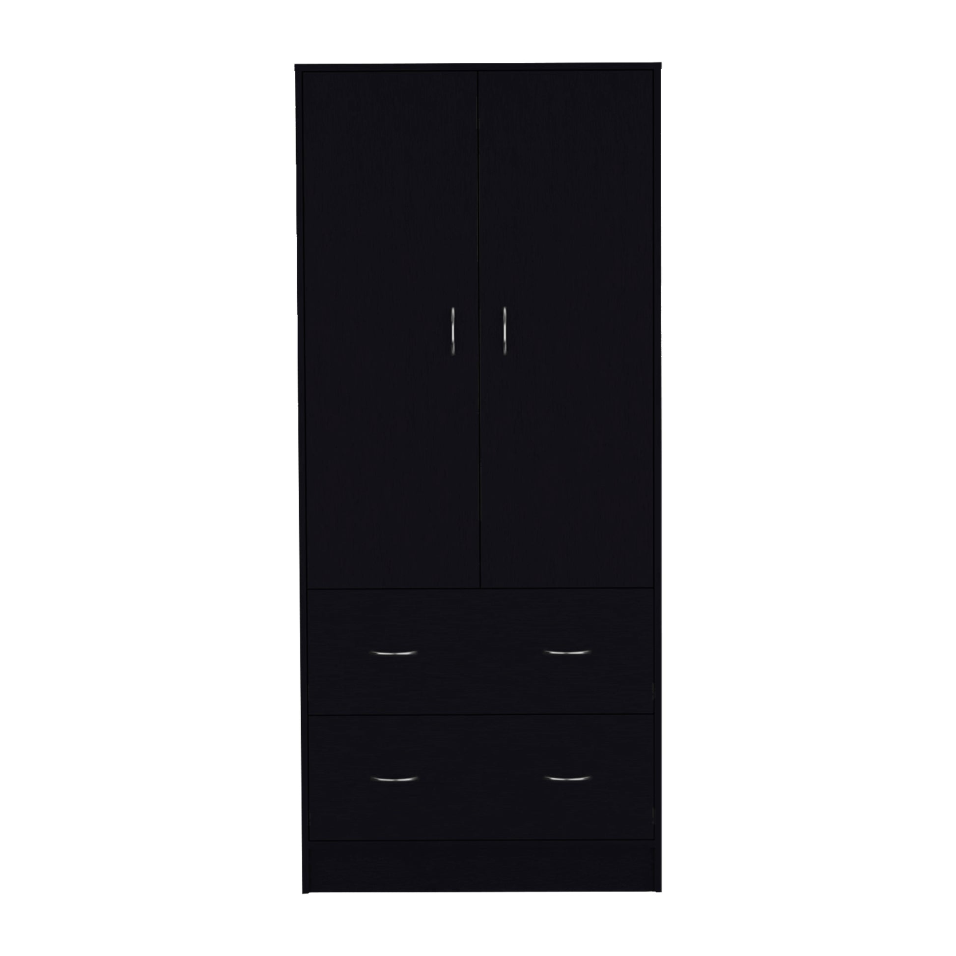 71" H Armoire With Two Doors, Two Drawers, And Hanging Rod,Black Black Particle Board Particle Board