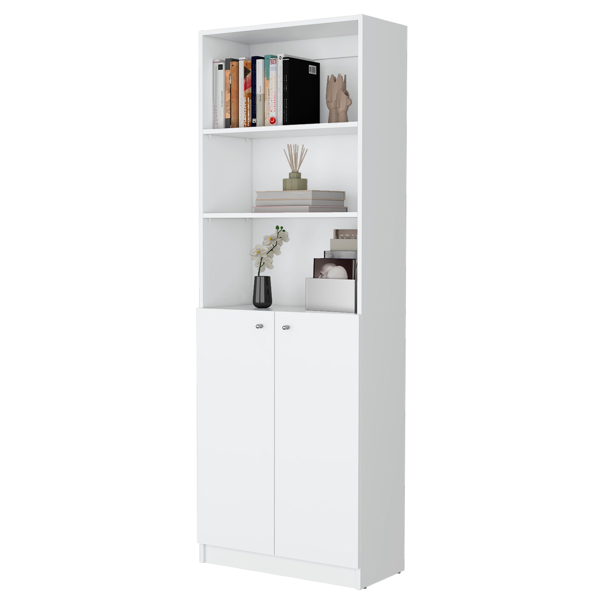 Zachary White 2 Door Bookcase 3 White White Standard Horizontal Primary Living Space Closed Back Wood With Doors Wood