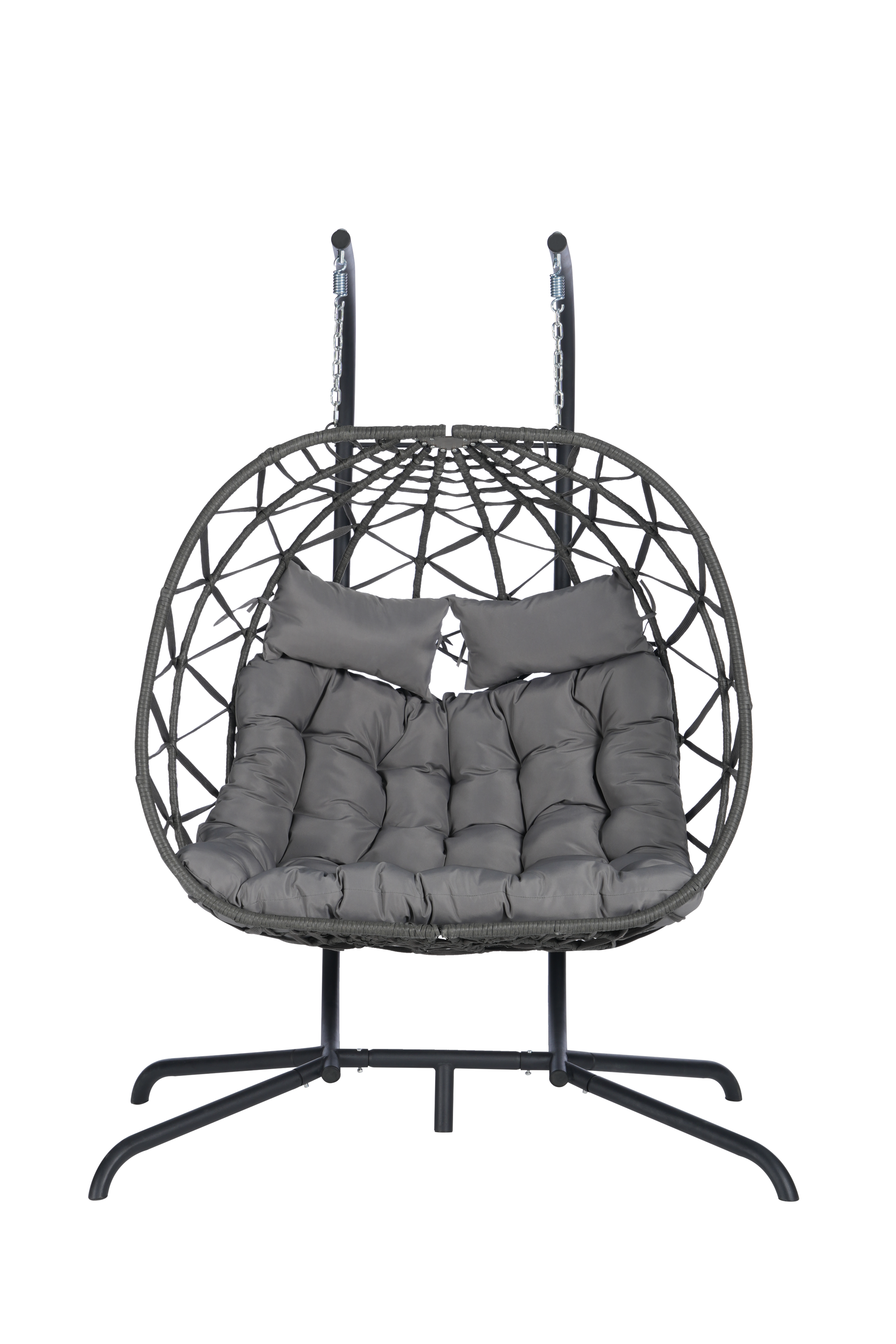 2 Person Outdoor Rattan Hanging Chair Patio Wicker Egg Chair Yes Complete Patio Set Dark Gray Uv Resistant Frame Water Resistant Cushion Garden & Outdoor American Design,American Traditional 2 Person Seating Group Polyethylene Rattan