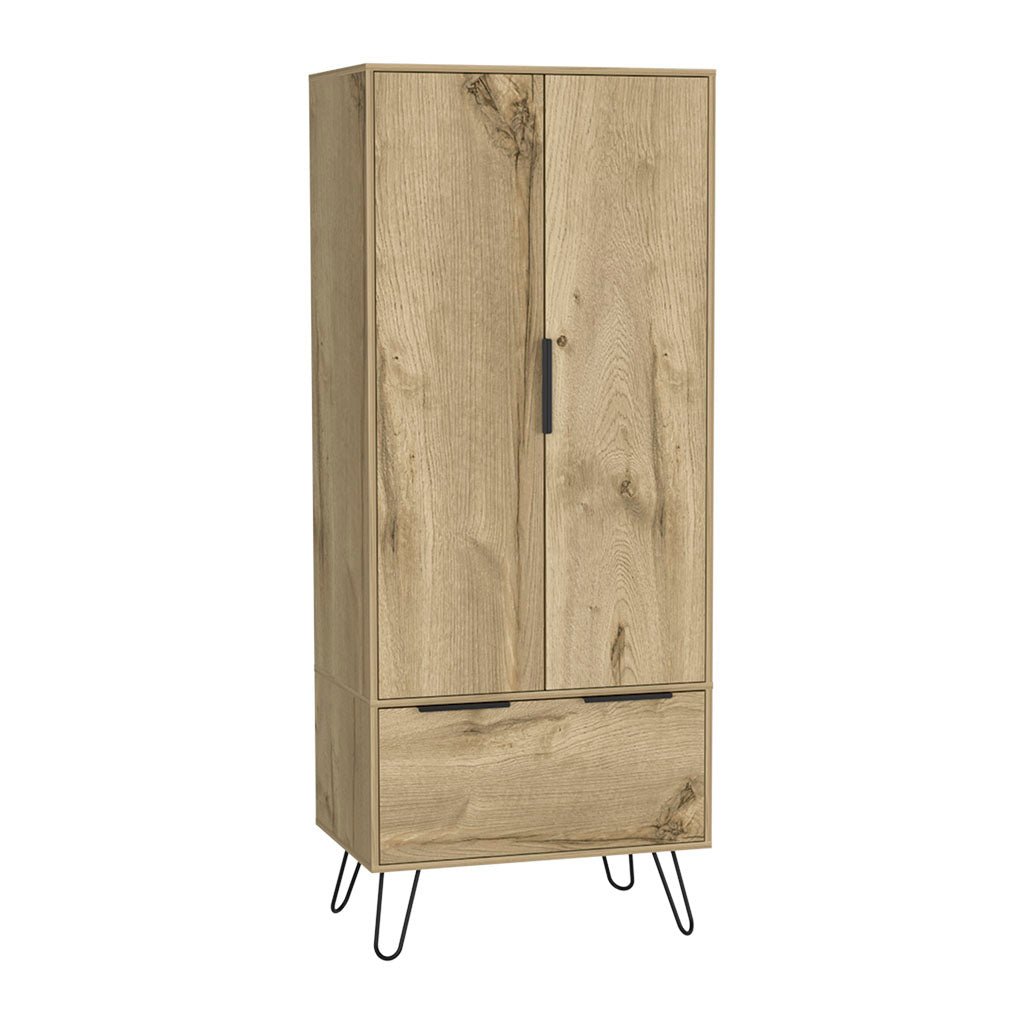 Augusta Armoire Closet, One Drawer, Double Door Cabinet Light Oak Beige Light Brown Bedroom Modern Oak Particle Board Particle Board