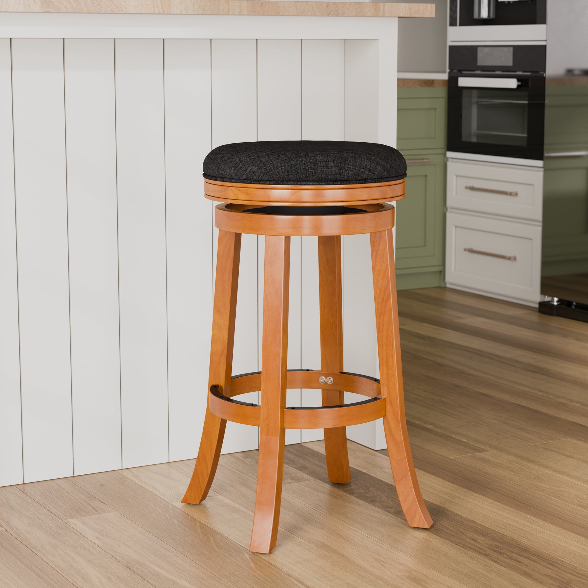 30" Bar Stool, Natural Finish, Charcoal Fabric Seat Natural Fabric