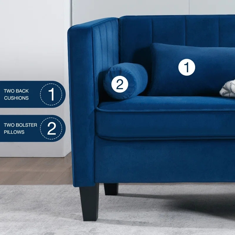 Sofa ,64.96" Modern Sofa Couch 2 Seater Fabric Sofa Blue Wood Heavy Duty Foam Velvet 2 Seat