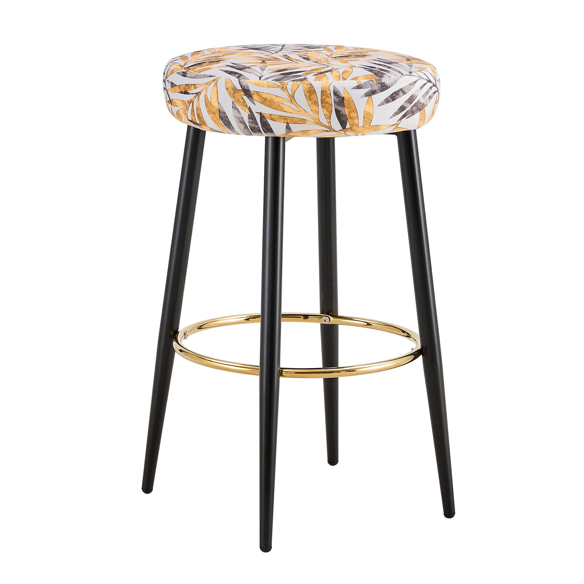 Counter Height Bar Stools Set Of 2, Pu Kitchen Stools Upholstered Dining Chair Stools 24 Inches Height With Golden Footrest For Kitchen Island Coffee Shop Bar Home Balcony Golden Leaves Velvet Cushion Alloy Steel Golden Black Kitchen Foam Dry Clean Round