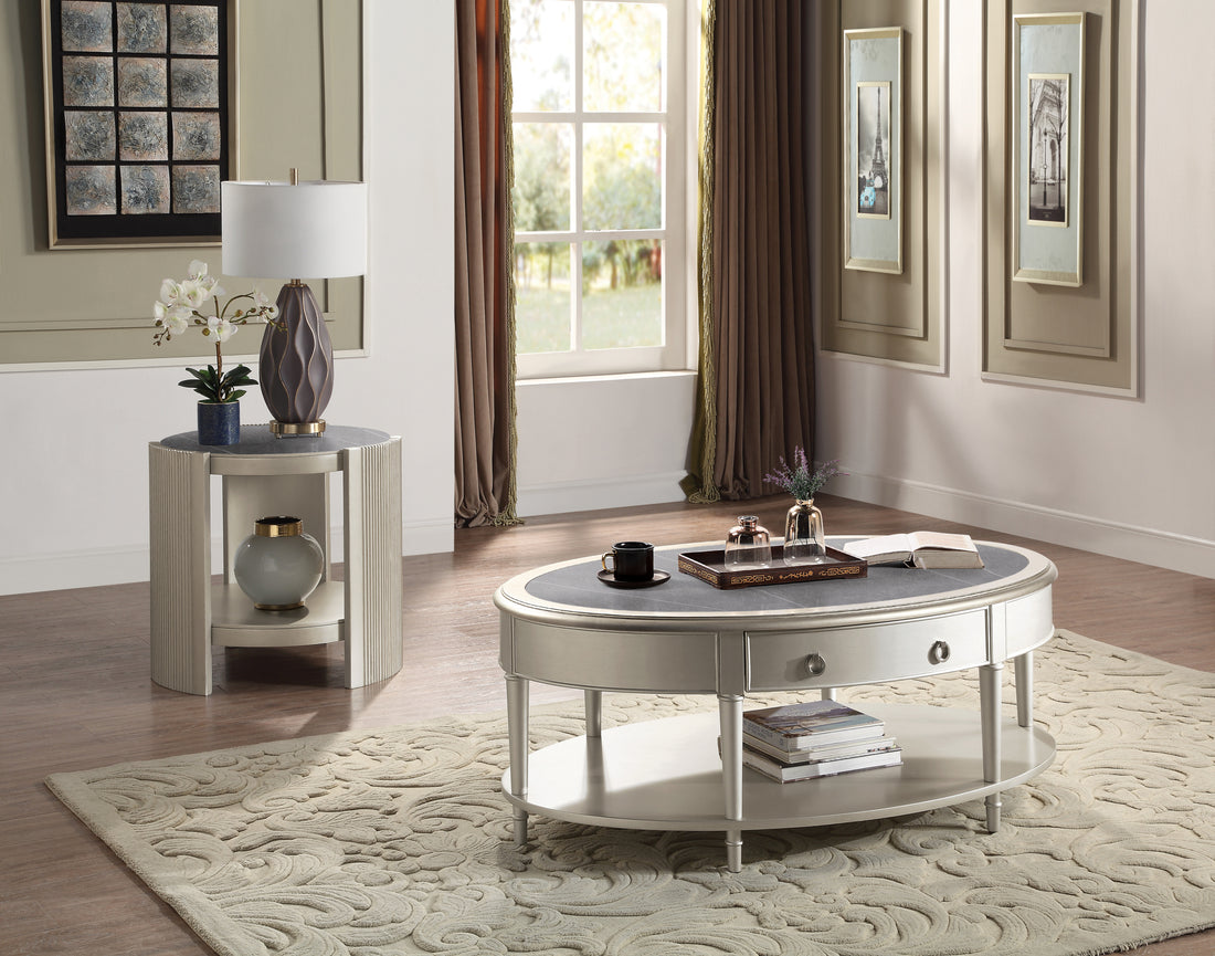 Kasa End Table, Sintered Stone & Champagne Finish Lv01503 Champagne Wood