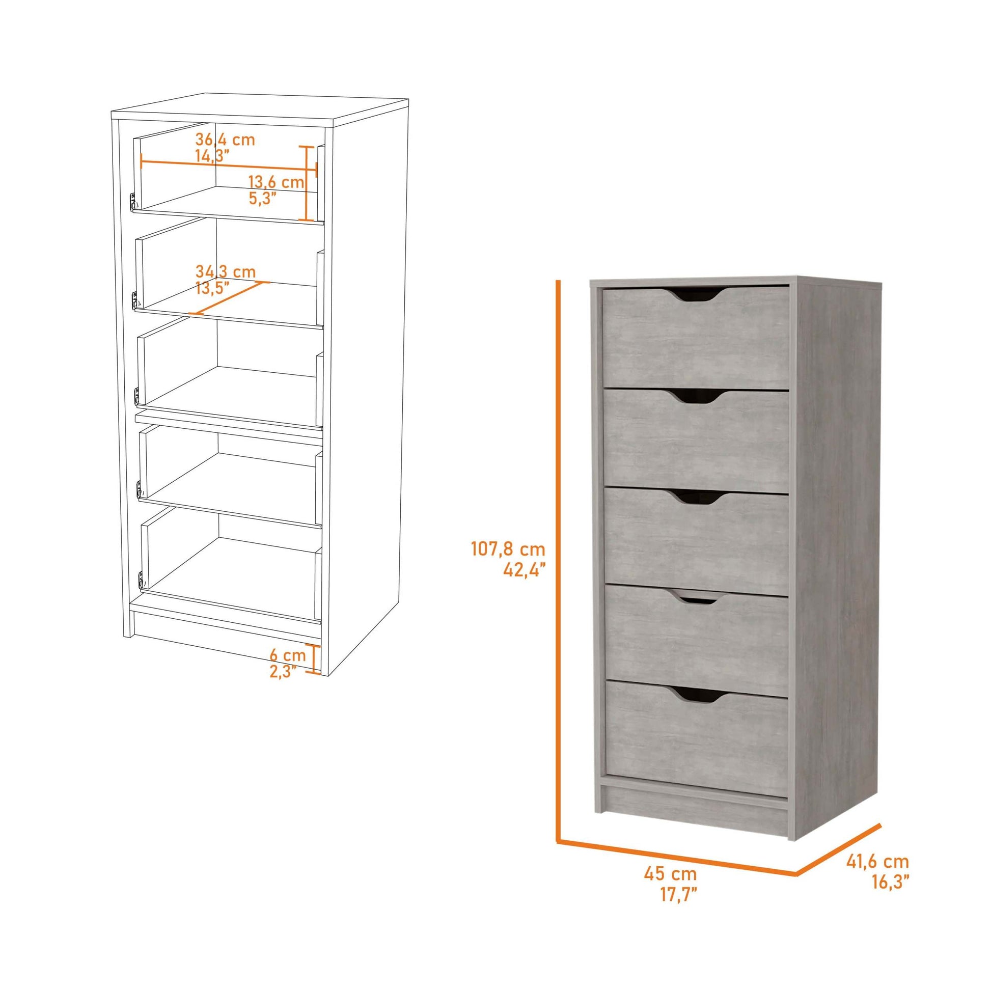 Concrete Gray 5 Narrow Drawer Dresser Gray Gray Bedroom Wood