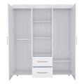 Bariloche Wardrobe, Multi Section Storage With Hanging Rods, Shelves, And 2 Drawers White White Bedroom Modern Particle Board